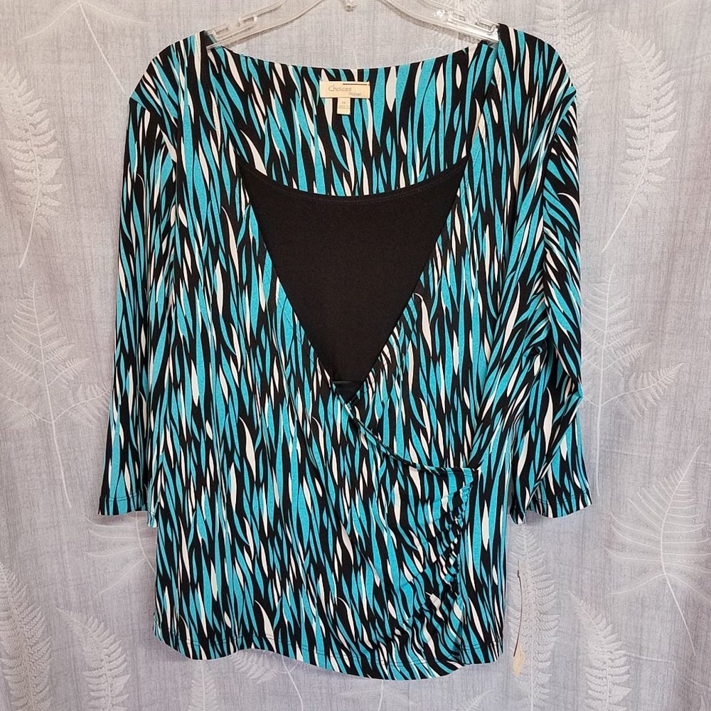 NWT Choices blue and black Blouse Shirt Top Sz. 1X